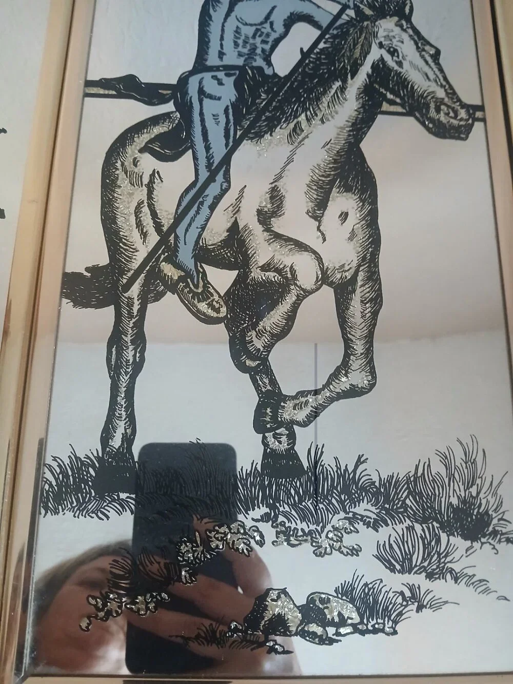 Vintage Etched Mirrors Native American Horses Set Of 3